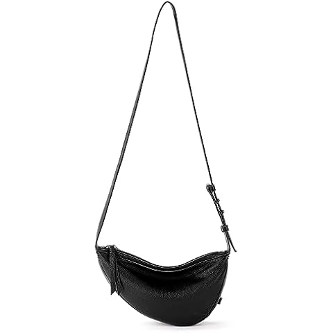 The Sak Tess Sling Bag in Leather, Adjustable Crossbody Strap, Black Cover