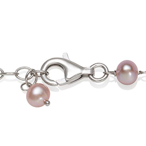 Sterling Silver Rose Quartz Pink Cultured Freshwater Pearl Station Tin Cup Necklace,18" #TOP2
