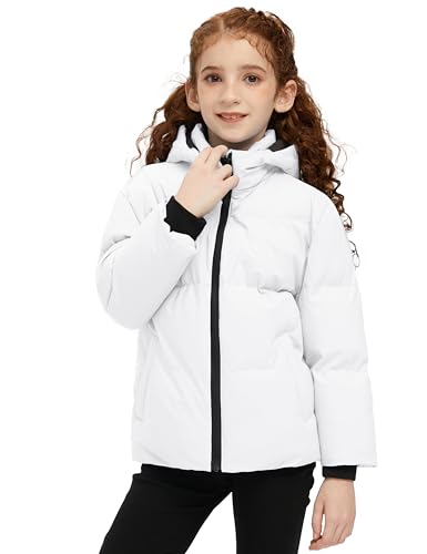 wantdo Girl's Quilted Winter Coat Hooded Puffer Jacket Waterproof Parka White 6/7