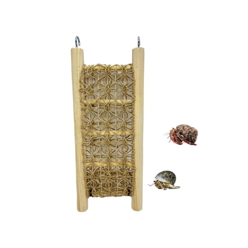 Image of 1 Pcs Hermit Crabs Climbing Wooden Ladder Bridge with Hooks, Small Animals Climbing Toy with Rope for Hermit Crabs Chameleon Lizards Reptile Bird Parrot