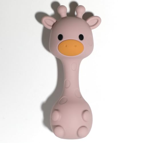 Image of Silicone Little Giraffe Shaker Rattle Toy for Babies | Food Grade Silicone Teether | Easy to Grip | BPA Free (Dusty Lilac)