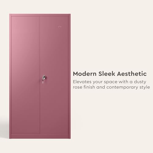 Image of Interio by Godrej Luminex NX 2-Door Steel Almirah (Textured Dusty Rose), 1-Year Warranty, 1 Locker, 5 Shelves
