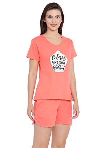 Image of Clovia Women's Cotton Rich Printed Top & Shorts