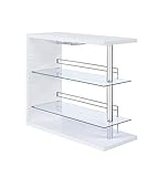 Rectangular 2-shelf Bar Unit with Wine Holder Glossy White, Chrome and Clear