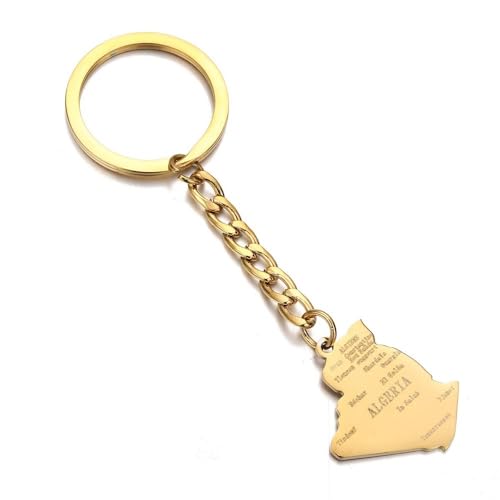 Porte-Clés Pendentif Carte De L'Algérie - Avec Les Noms Des Villes Et Des Pays Porte-Clés Carte, Porte-Clés De Voiture, Sac À Main, Ornement Suspendu, Breloque Pour Femmes Et Hommes, Po