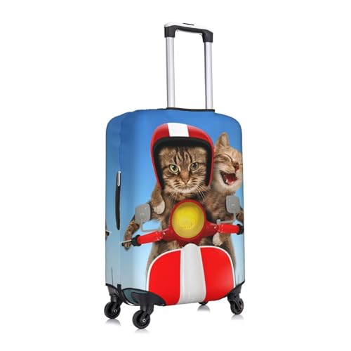Funny Cats Driving Moped Travel Luggage Cover Fits 18-32 Inch Luggage, Elastic Suitcase Cover Protector with Concealed Zipper for Wheeled Suitcase Tsa Approved3