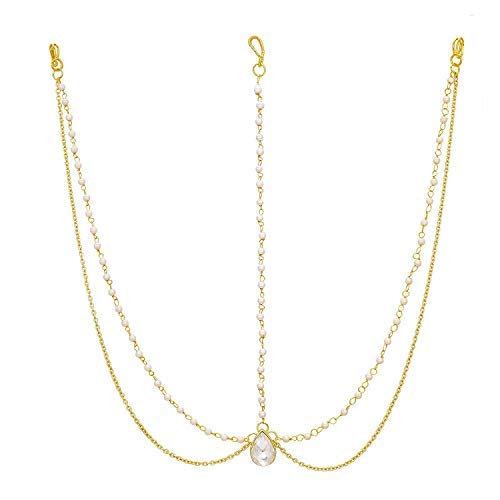 Handicraft Kottage Latest Hair Jewelry Traditional Gold Pearl Stylish Chain Mathapatti Maang Tikka Jewellery