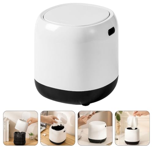 Mini caneca de basura con tapa para escritorio, compacta miniatura 7