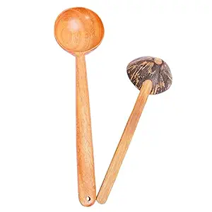 looms & weaves - Combo Pack of Coconut Shell Spoon & Neem Wood Dal Spoon (2 Nos)