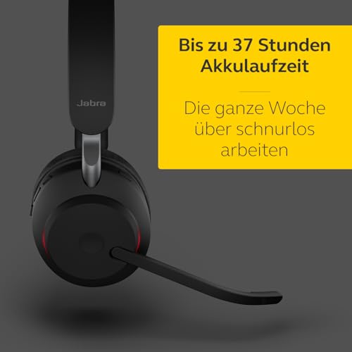 Jabra Evolve2 65 Wireless PC Headset – Noise Cancelling Microsoft Teams Certified Mono Headphones with Long-Lasting Battery – USB-A Bluetooth Adapter – Black
