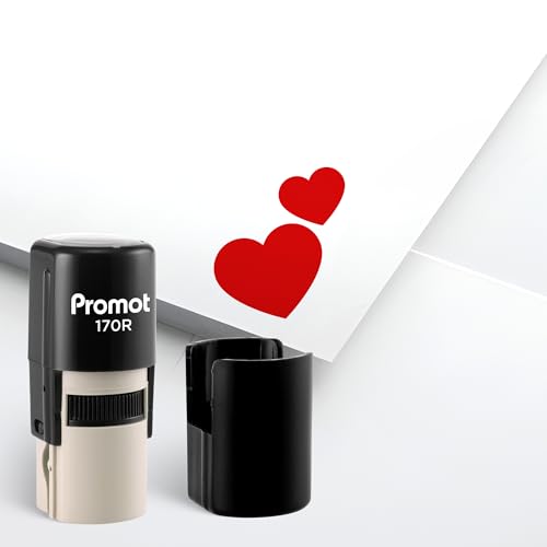 Promot Heart Self Inking Stamp - Cute Rubber Stamp for Crafts Cards Planners & Gift Wrapping - Compact Durable Round Stamps with Crisp Impressions (Double Heart)