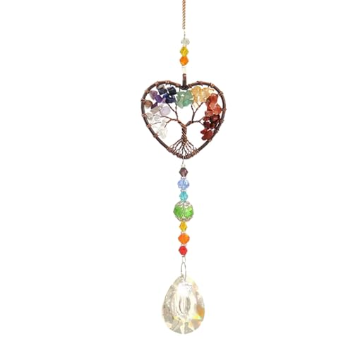 1 Pièce Arbre de Vie en Forme de Coeur, Attrape-Soleil en Cristal, pour Décoration de Jardin Maison de Fenêtre - Coloré