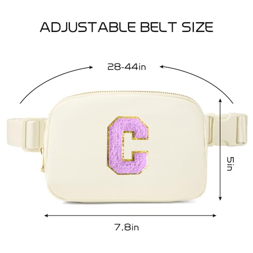 Image of Gitus Gifts for 8 9 10 11 12 Year Old Girls Belt Bag Fanny Pack Crossbody Bags with Initial Letter Patch Cute Stuff Birthday Gifts for Teen Girls Women Personalized Trend Stuff (Ivory-C)