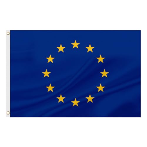 ASUNO European Union Flag 3 × 5 Feet Polyester EU National Banner with 2 Brass Grommets Double Side Vivid Color Fade Resistant for Outside Garden Lawn Patio