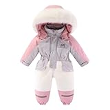 スキーウェア キッズ つなぎ ジャンプスーツ 雪遊び ベビー おしゃれ 子供用アウトドアウェア 防寒着 アウター 前開き もこもこ スノーコンビ おもしろ 誕生日プレゼント 年賀状 男児 (ピンク，110)