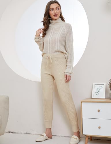 Gihuo Women's Cable Knit Sweater Pants - Long Harem Joggers with Elastic Waist2