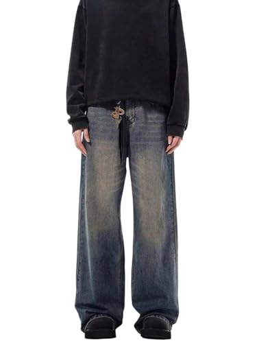 Image of KOTTY Baggy-Fit Denim: Men Zip Fly Washed Cotton Spandex Lightweight Durable Everyday Streetwear Baggy Fit Jeans