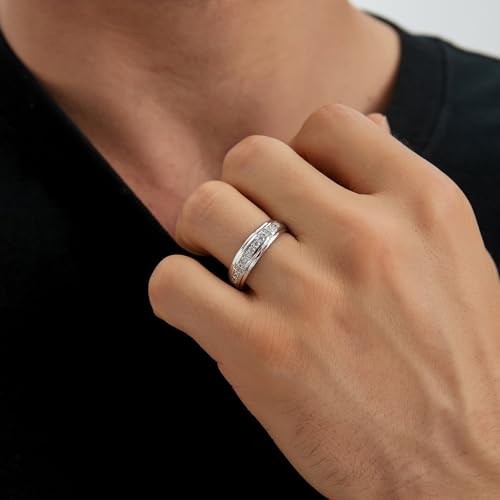 Mens Wedding Band AAAAA CZ 925 Sterling Silver Ring Promise Engagement Eternity Rings For Him Size 8-124