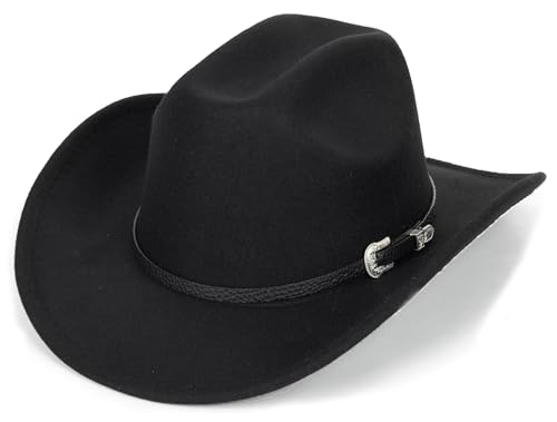CXQRR Classic Black Western Felt Roll Up Brim Cowboy and Cowgirl Hat for Women and Men - Decoration...