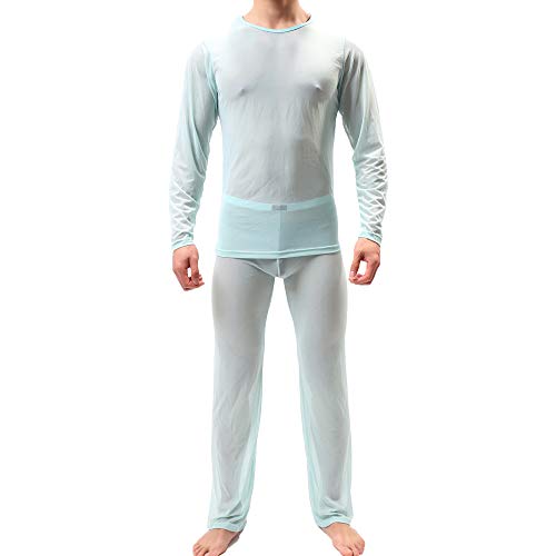 Sexy Men Pajamas Sets See Through Ice Silk T-Shirt & Pants Pajama Sexy Male Pajamas Sleepwear