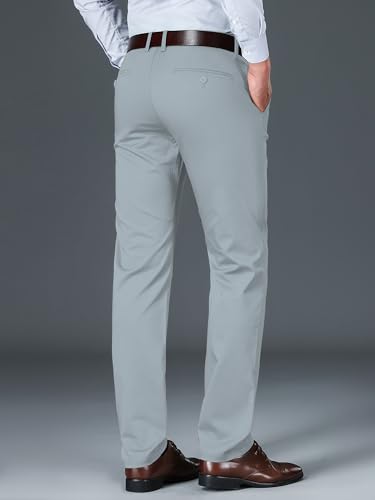 Image of AVANOVA Men's Light Grey Solid Trousers Light Business Style Slightly Stretch Straight Leg Pants for Outdoor Casual Daily (Trouser 127)