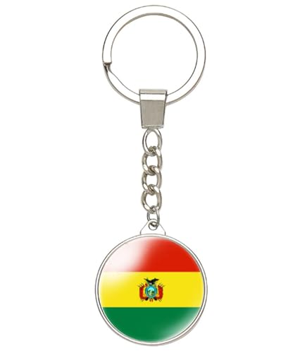 Ykonuyis Bolivia Flag Keychain Alloy Key Ring Double Sided Key Chain (Yellow Bolivia)
