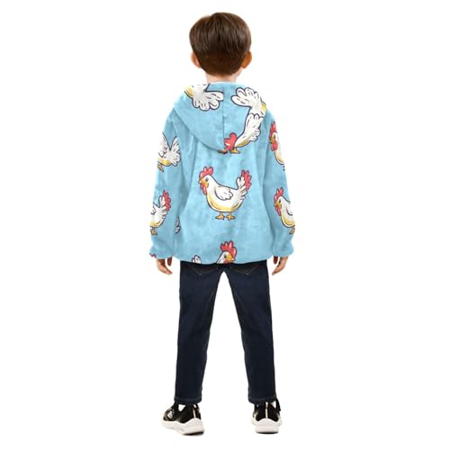 Cute Cartoon Roosters Girls Fleece Jacket Girls Fall Jacket Girls Zip Up Hoodie Girls Sherpa Jacket 2-10T4
