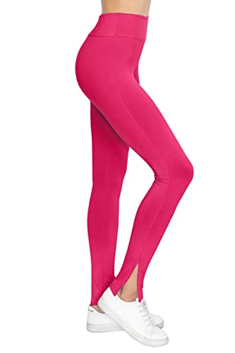 Women's High Waisted Yoga Leggings - Buttery Soft Comfortable Stretch Side Split Hem Workout Casual Pants Fuchsia XL - image 1