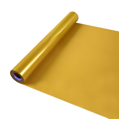 Image of HTV Iron on Vinyl 12Inch by 12ft Roll HTV Heat Transfer Vinyl for T-Shirt HTV Vinyl Rolls for All Cutter Machine - Easy to Cut & Weed for Heat Vinyl Design (Bright Gold, 12ft)