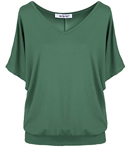 Van Der Rich ® - T-Shirt mit V-Ausschnitt und Kurzarm - (Made in Italy) - Damen (Khaki V-Ausschnitt, L) Cover