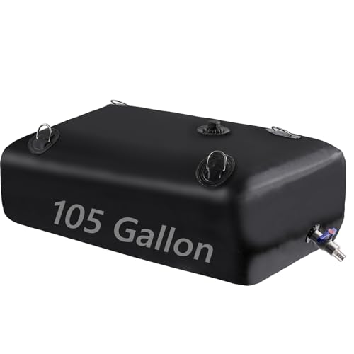 Image of Rodelna Portable Water Tank, 105 Gallon Foldable PVC Rectangular Black Water Storage Bladder with 3 /4 inch Spigot and Hose Kit for Camping, Garden, Emergency Use