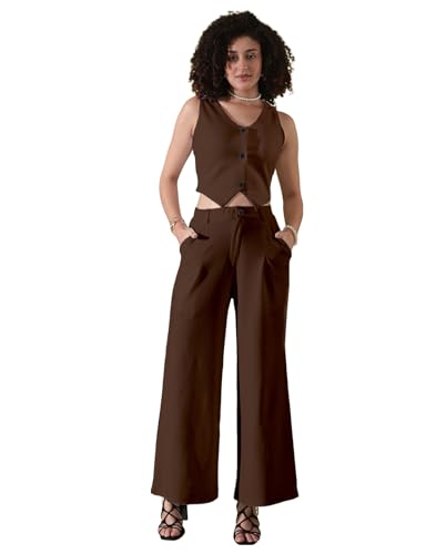 Image of SIRIL Women's Co-Ord Set Regular Fit Crop Top And Pant Set | Two Piece Co Ord Set | Formal Cord Set For Women