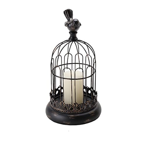 Retro Metal Wire Birdcage Ornaments Candle Holders Decorative Bird Cage Lantern for Halloween Livingroom Mantel Patio Dome Tabletop Centerpieces Decor (Black 1)