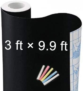 Large Chalk Board Contact Paper Wall Sticker 3 ft. x 9.9 ft. Adhesive Blackboard, TAKSDAI Removable Vinyl Decal Chalkboard Wallpaper Peel and Stick, Bonus 5 Chalks (1 Roll 3ft.x9.9ft.)