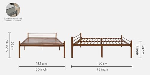 Image of Nivo Metal Queen Size Bed Without Storage | Wrought Iron Double Bed with Headboard & Footboard | Sturdy Powder Coated Platform Bed Queen Size Cot for BedroomLivingRoom Brown (75x60)
