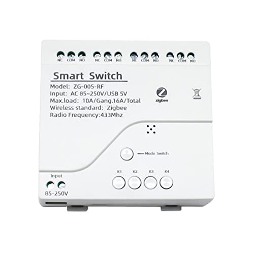 Módulo de interruptor de luz inteligente Zigbee de 4 canales CA 85-250 V RF433 recibe relés de 10 A, funciona con asistente, Tuya Smart Life