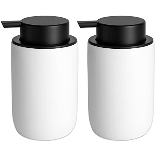 Image of Hand Soap Dispenser for Bathroom Decro, Ceramic Liquid Pump Bottles Refillable Dish Dispenser for Kitchen Farmhouse Colleage Dorm, Matte White 2 Pack