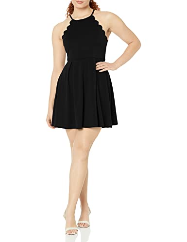 ROMWE Women's Sweet Scallop Sleeveless Flared Swing Pleated A-line Skater Dress Black M