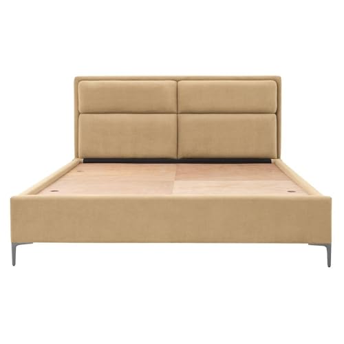 Image of Wakefit Bed | King (78 X 72) Solid Wood Bed, Upholstered, Without Storage, 3 Year Warranty - Zewail - Napoli Beige