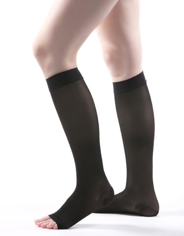 Image of Allegro 15-20mmHg Essential 17 Sheer Support Open Toe Compression Sock - Comfortable, Open Toe, Knee High Support Stockings