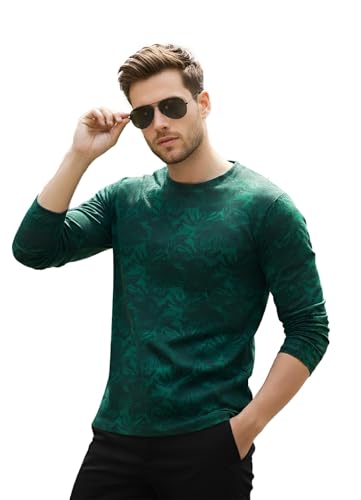Urbano Fashion Men's Dark Green Printed Full Sleeve Slim Fit T-Shirt (aopleaffull-drgreen-l)