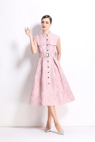 LAI MENG FIVE CATS Women's Jacquard Sleeveless Vintage Cocktail 1950's Rockabilly Tea Party Dress with Pocket4