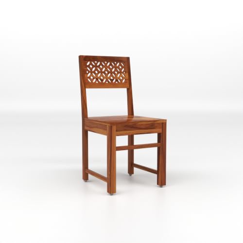 Image of Solid Sheesham Wood Dining Chair Set of 4 | Wooden Dining Chairs with Decorative Cutwork Backrest | Modern Dining Room Chairs for Home, Kitchen & Restaurant | Premium Honey Finish