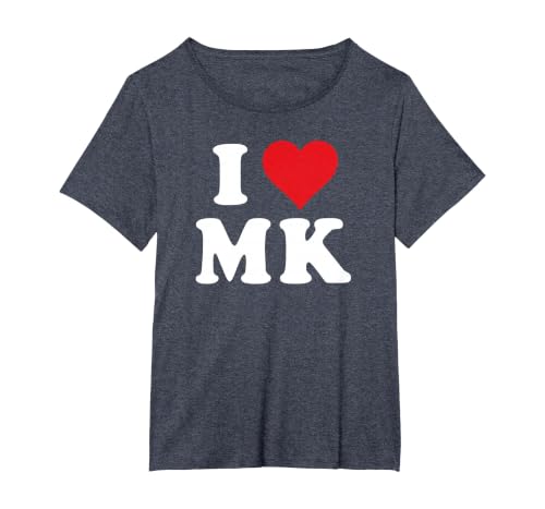 I Love MK Initials I Heart M.K. First Last Name M K T-Shirt, Women's Plus, Heather Blue, 4X