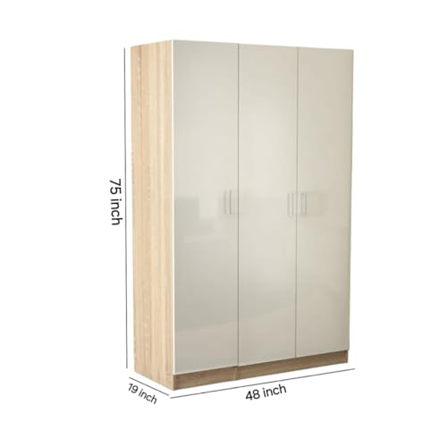 Image of 3 Door Wardrobe in Frosty White and Oak Finished for Clothes and Bedroom / 3 Door Wardrobe with Locker and Drawer