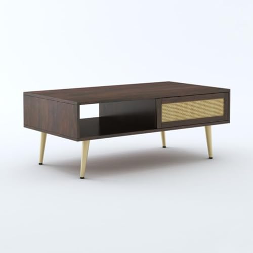 Image of MAMTA DECORATION Solid Sheesham Wood Coffee Table for Living Room | Wooden Center Table with Drawer & Open Shelf Storage for Home, Hall & Lounge | Modern Teapoy /Tea Table | Walnut Finish