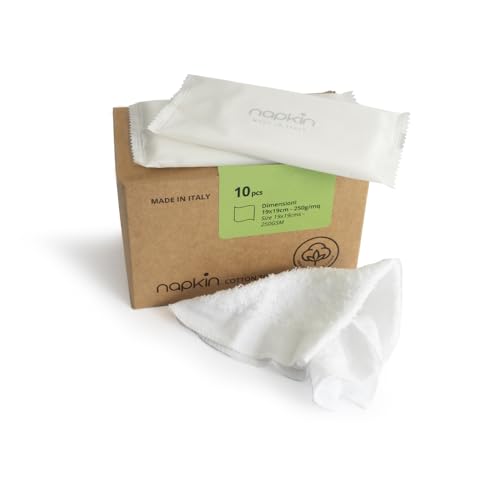 NAPKIN COTTON - Toallita Refrescante de puro Algodón con Aloe Vera orgánico con Fragancia Bergamota, Dermatológicamente probada, Reutilizable y Biodegradable - Paquete de 10 unidades.