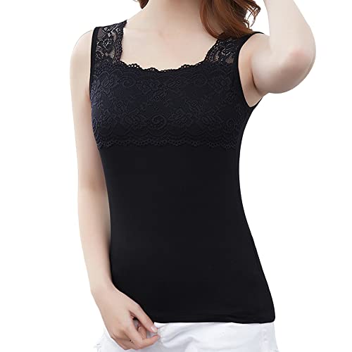[KOEKOI] タンクトップ レディース キャミソール インナー チラ見え 防止 レースタンクトップ レース キャミソール Vネック 女性下着 ノースリーブ スタイルアップインナー ボディシェイパー カップなし 幅広ストラップ Tシャツ