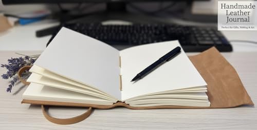 Image of AccuPrints Leather Diary Embossed With Leaf of Tree & a Quote Antique Handmade Leather Bound Diary cum Notepad for Men and Women Plain Paper of 5x7 Inch Size 240 Pages Perfect for Travel Diary