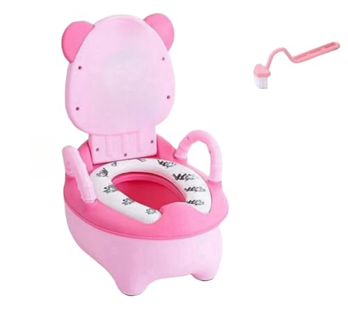 便座 い ブラシ付き キーズ 男女兼用 子供 洋式トイレ ソフトクッション 便器 トレーニング 補助便座 蓋付き 取外し可能 滑り止め (ピンク)